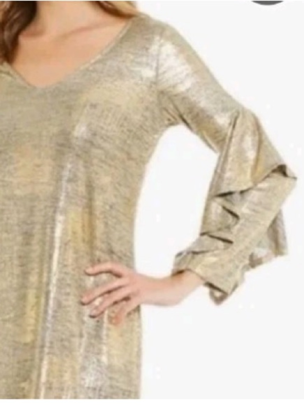 Gibson Latimer Metallic Gold V-Neck Ruffle Sleeve Top
